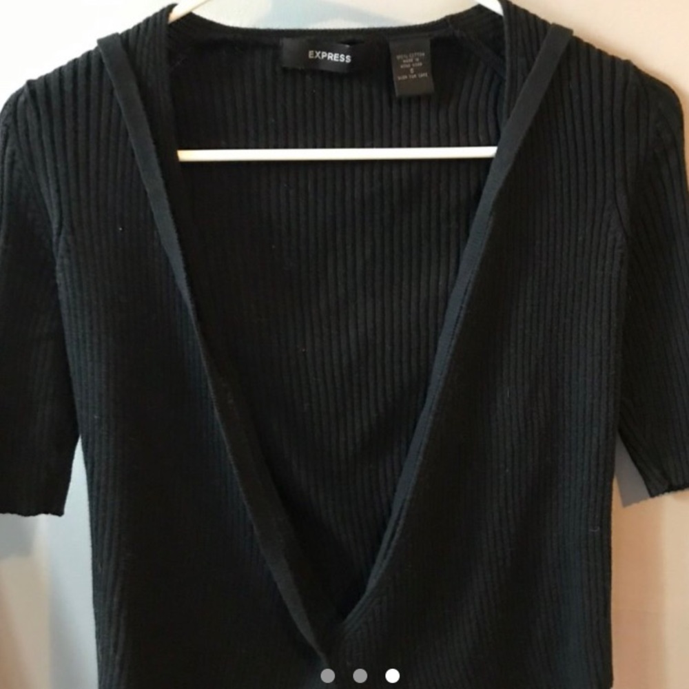 y2k express black front tie top half sleeves